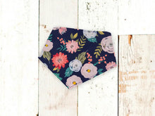 Load image into Gallery viewer, Navy Floral Dog Bandana (Snap-on, 3 sizes available)
